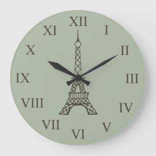 Relógio Grande Vintage Green Torre Eiffel Paris Wall Clock