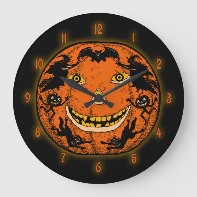 Relógio Grande Vintage Halloween Jack O'Lantern (Frente)