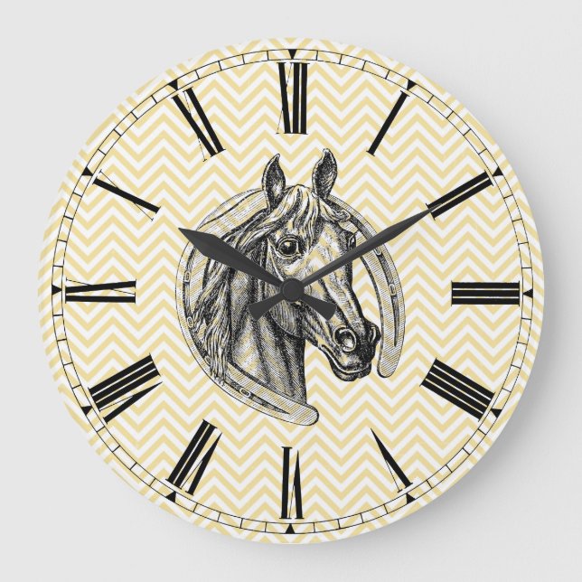Relógio Grande Vintage Horse Cameo com Padrões (Frente)