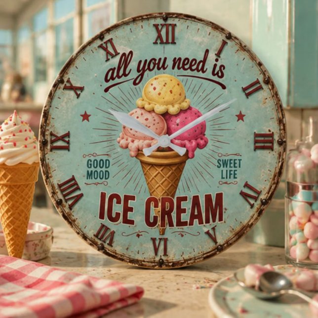 Relógio Grande Vintage Ice Cream Retro Kitchen  (Criador carregado)