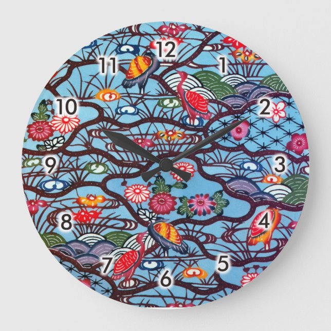 Relógio Grande Vintage Japonês Kimono Textile (Bingata) (Frente)