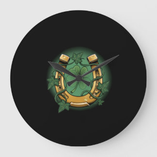 Relógio Grande Vintage Lucky Horseshoe & Ivy Leaves Wall Clock