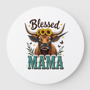 Relógio Grande Vintage Mãe Abençoada Vaca das Terras Altas Girass