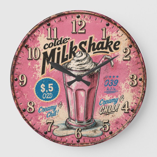 Relógio Grande Vintage Milkshake Retro Diner Kitchen (Frente)