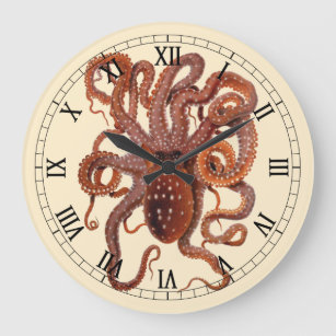 Relógio Grande Vintage Octopus Macropus, Animais Aquáticos Marinh