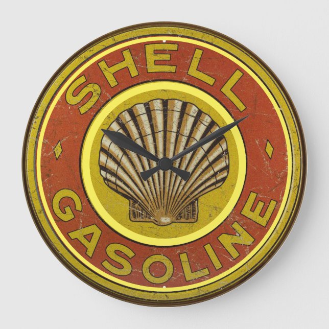 Relógio Grande Vintage Shell Gasoline Sign em um (Frente)