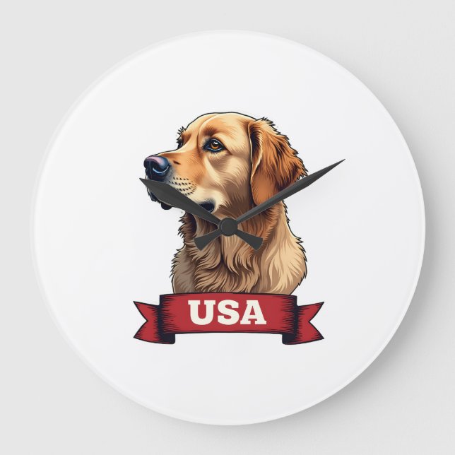 Relógio Grande Vintage USA Golden Retriever Engraving Shirt 4 (Frente)