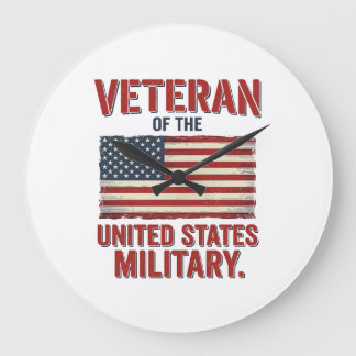 Relógio Grande Vintage Veteran USA Flag Military Vector Design_1
