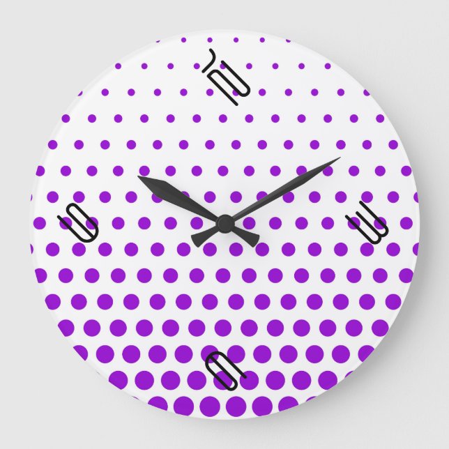 Relógio Grande Violet Polka Dot Modern White (Frente)