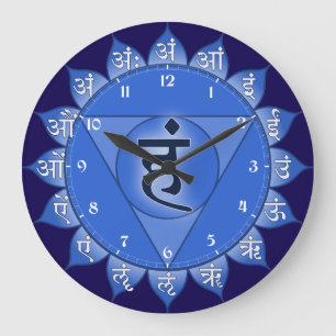 Relógio Grande Vishuddha Chakra Blue Petals & Sanskrit Vogels