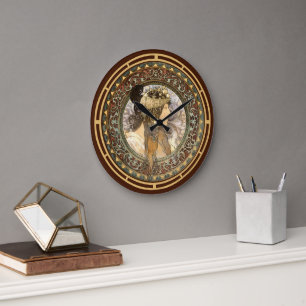 Relógio Grande Vitoriana Era Art Nouveau Brunette Mulher de Mucha