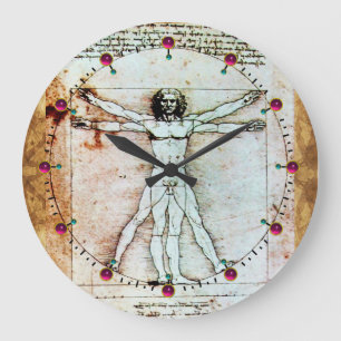Relógio Grande VITRUVIAN MAN PAPEL Antiguo Vermelho Ruby Gemstone