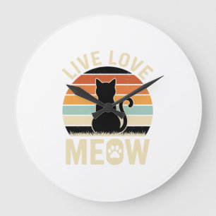 Relógio Grande Viva Ame o Gato Vintage Design de Pôr do Sol de Ga