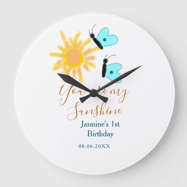 Relógio Grande Você é minha borboleta azul-alaranjada (Frente)