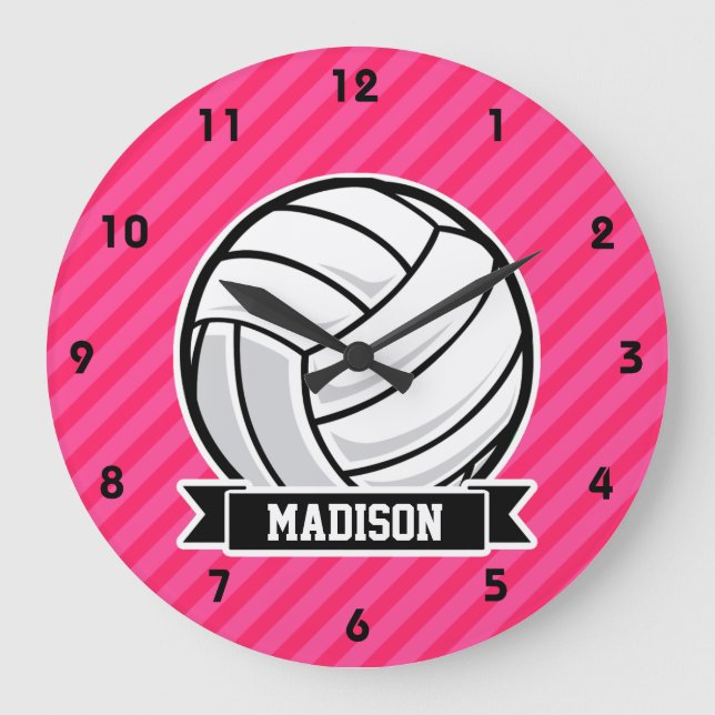 Relógio Grande Voleibol em tiras Rosa Neon (Frente)