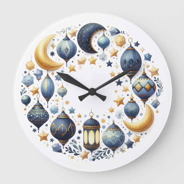 Relógio Grande Wall Clock-Eid Mubarak Wreath Wall Clock (Frente)