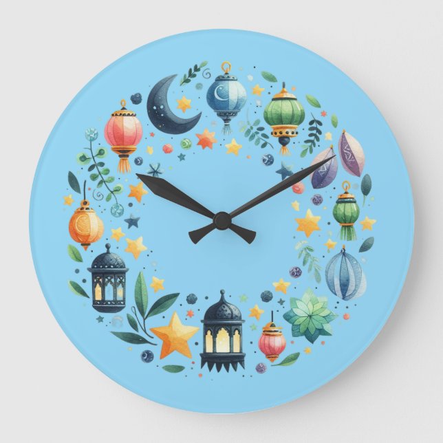 Relógio Grande Wall Clock-Eid Mubarak Wreath Wall Clock (Frente)