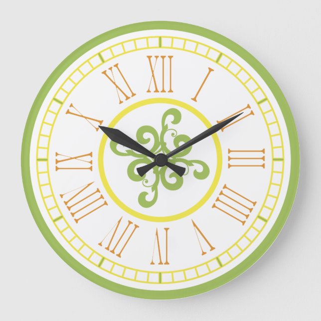 Relógio Grande Wall Clock - green, yellow and orange (Frente)