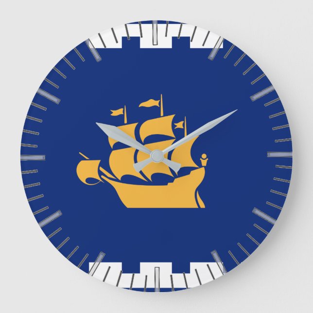 Relógio Grande Wall Clock with Flag of Quebec City, Canada (Frente)