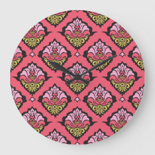 Relógio Grande Wallpaper Oriental Damask Floral Sem Costura