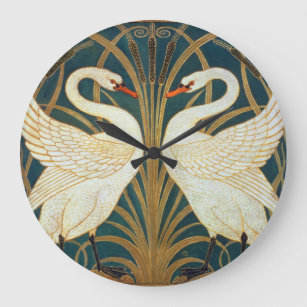 Relógio Grande Walter Crane Swan, Rush E Iris Art Nouveau