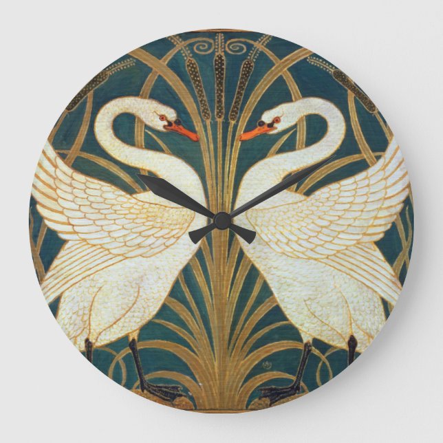 Relógio Grande Walter Crane Swan, Rush E Iris Art Nouveau (Frente)