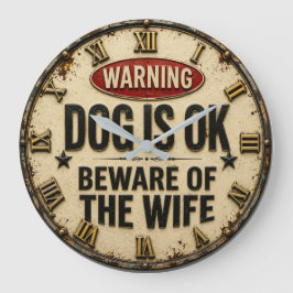 Relógio Grande Warning Dog Is OK Beware of the Wife Funny