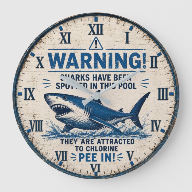 Relógio Grande Warning! Sharks Have Been Spotted in This Pool  (Frente)