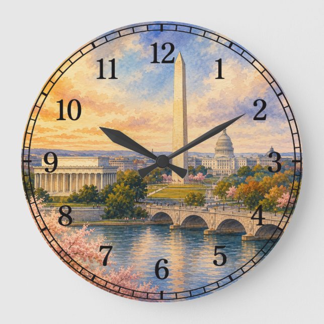 Relógio Grande Washington D.C. Wall Clock — Landmark Design (Frente)