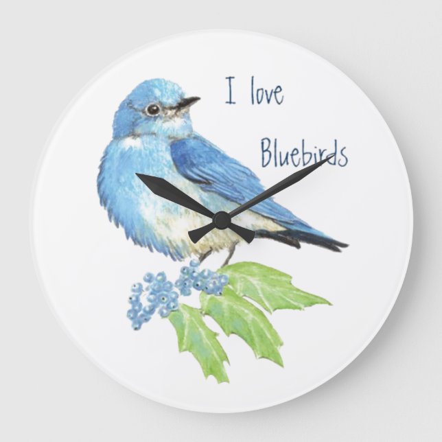 Relógio Grande Watercolor Mountain Bluebird Blue Bird Art para (Frente)