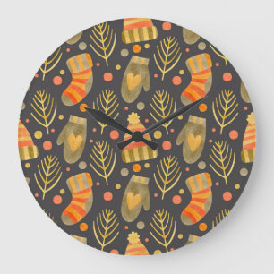 Relógio Grande Watercolor Natal: Padrão Festivo Sem Costura.