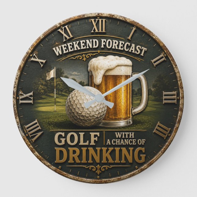 Relógio Grande Weekend Forecast Golf Drinking Golfer Gift  (Frente)