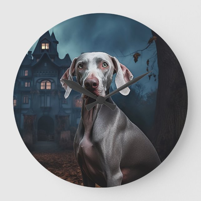 Relógio Grande Weimaraner Halloween Assustador (Frente)