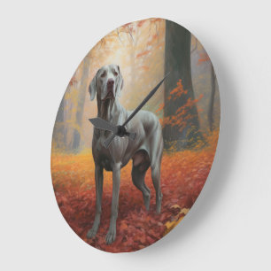 Relógio Grande Weimaraner no Outono Folhas Caídas Inspiram