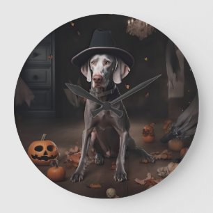 Relógio Grande Weimaraner Pumpkins Halloween Scary