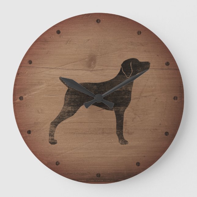 Relógio Grande Weimaraner Silhouette Rustic (Frente)
