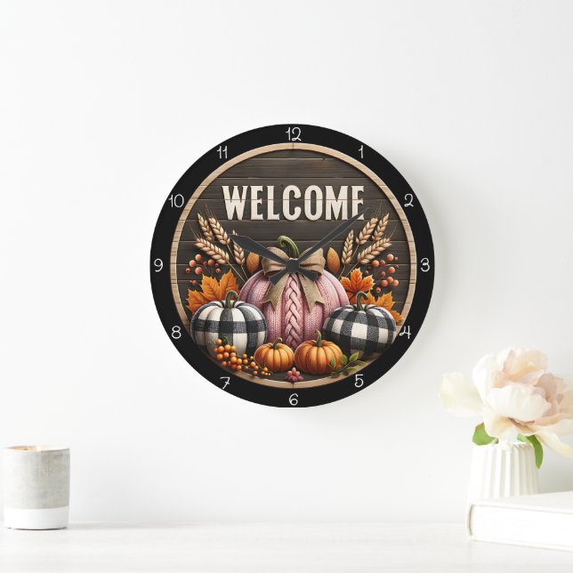 Relógio Grande Welcome Fall Farmhouse Pumpkins Autumn Decor (Lar)