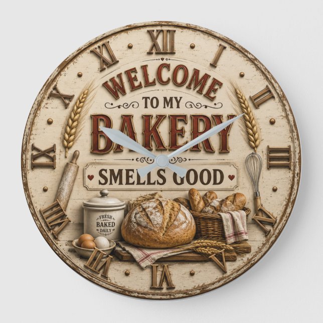 Relógio Grande Welcome to My Bakery Baker Gift (Frente)