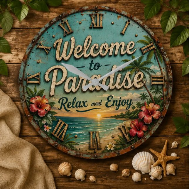 Relógio Grande Welcome to Paradise Tropical Beach (Criador carregado)