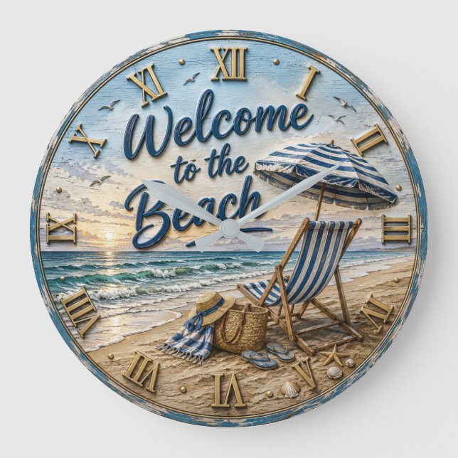 Relógio Grande Welcome to the Beach Coastal  (Frente)
