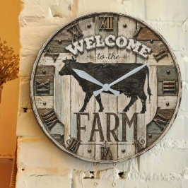 Relógio Grande Welcome to the Farm Rustic Cow Silhouette Vintage