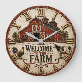 Relógio Grande Welcome to the Farm Rustic Red Barn Farmhouse