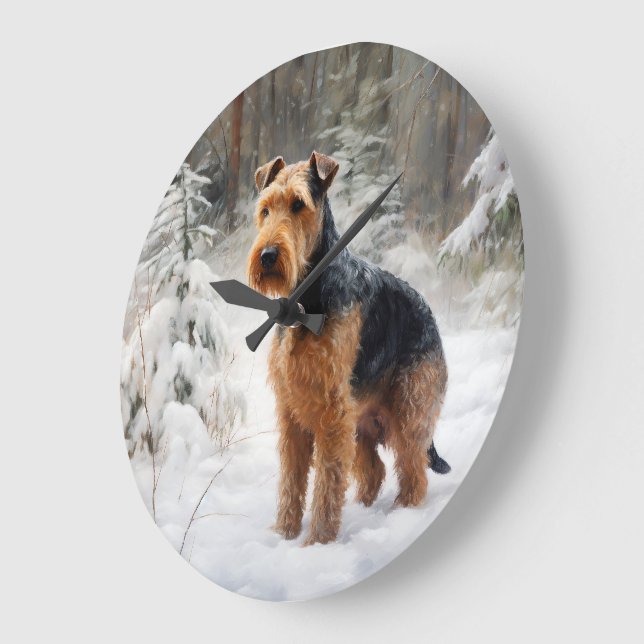 Relógio Grande Welsh Terrier Deixe-o nevar no Natal (Ângulo)