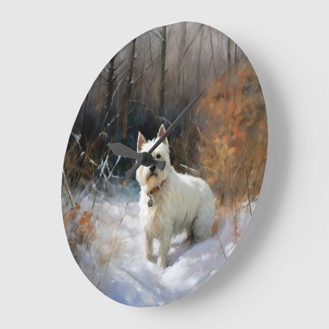 Relógio Grande West Highland White Terrier Deixe-o nevar no Natal (Ângulo)