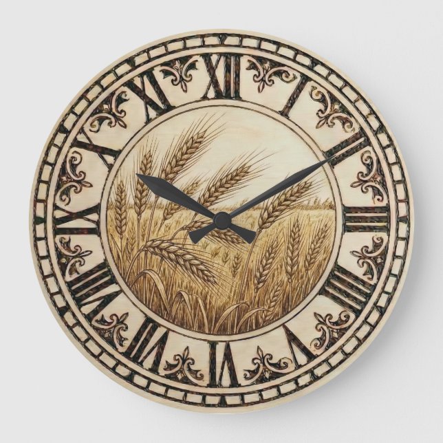 Relógio Grande Wheat Wall Clock | Farmhouse Decor  (Frente)