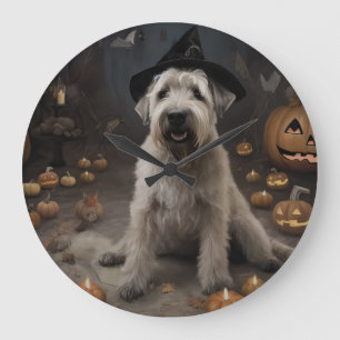 Relógio Grande Wheaten Terrier Pumpkins Halloween Assustado