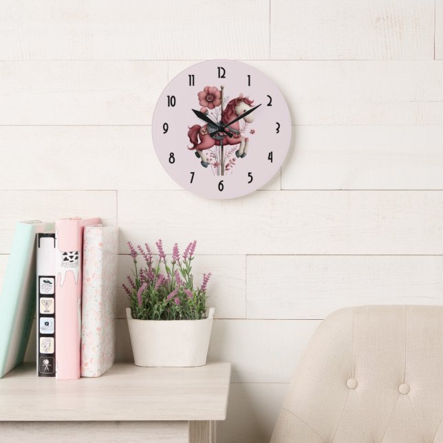 Relógio Grande Whimsical Carousel Horse Image (Sala de leitura)