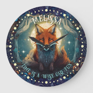 Relógio Grande Whimsical Moonlit Fox Wall Clock AI Art Design