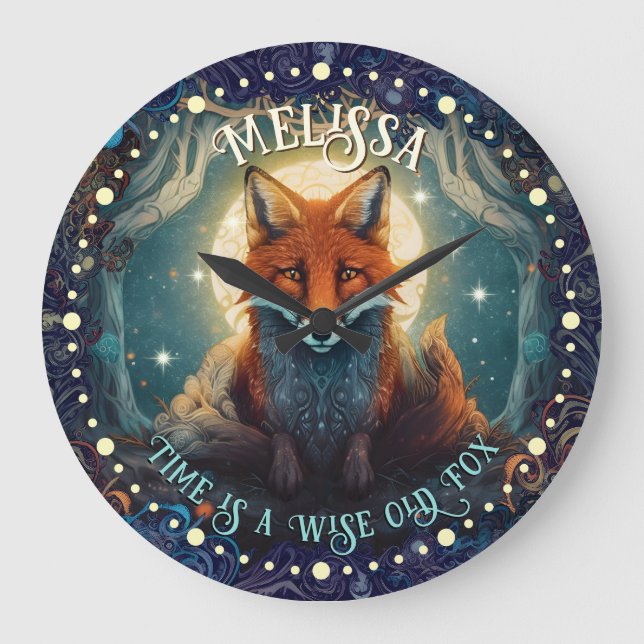 Relógio Grande Whimsical Moonlit Fox Wall Clock AI Art Design (Frente)