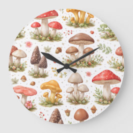 Relógio Grande Whimsical Mushroom Pattern – Vintage Botanical